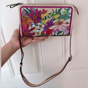 Brighton paradise Garden Flowers Embroidered Pouch Clutch Handbag leather bag